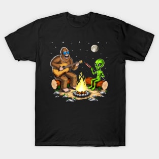 Bigfoot and Alien Camping T-Shirt